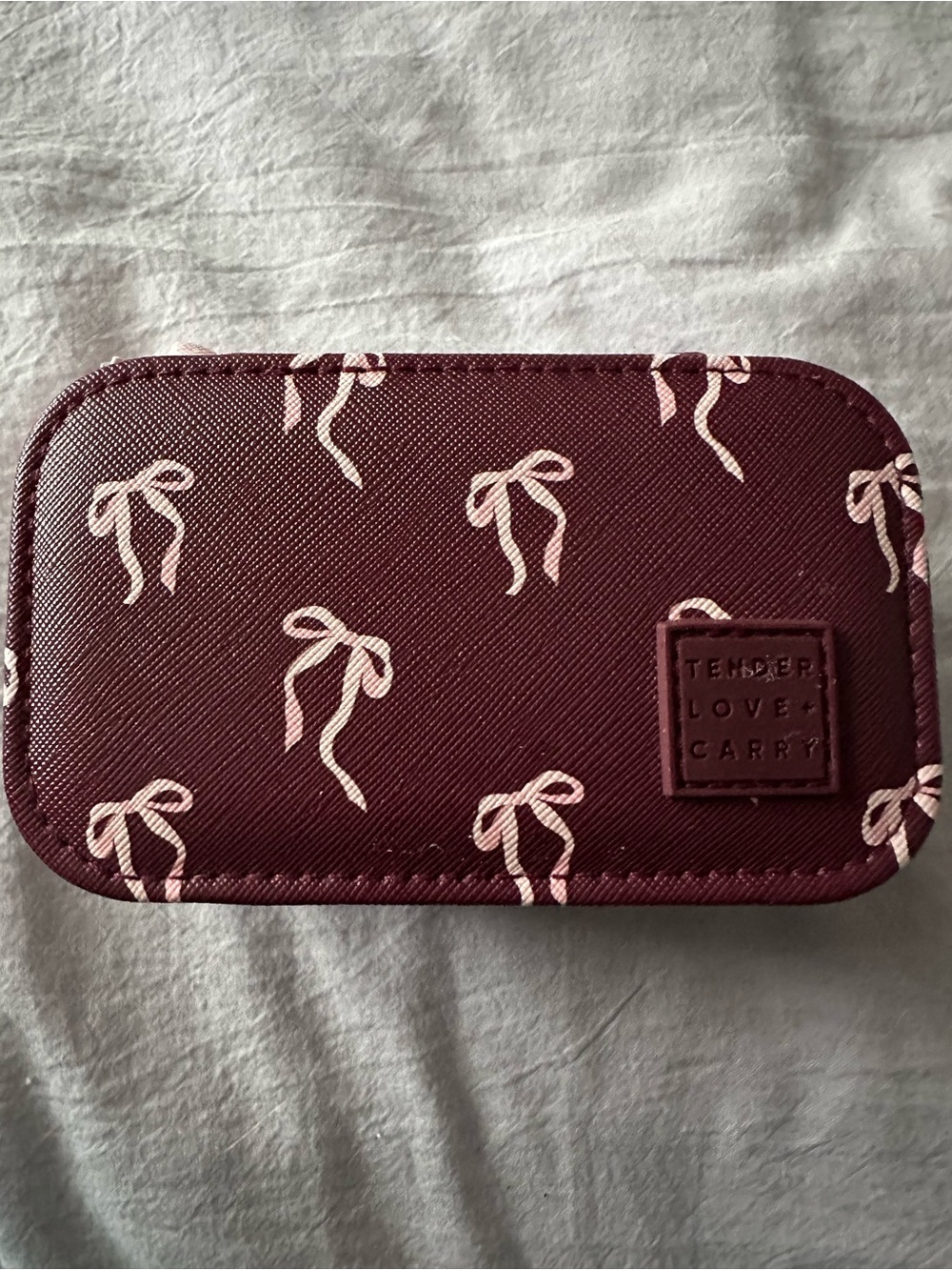 Burgundy Bow Travel Jewelry Case